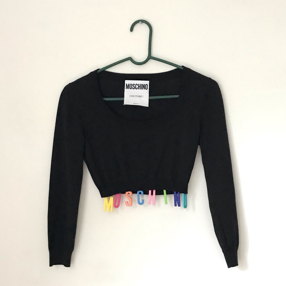 🎉HP🎉Moschino logo black knit crop top